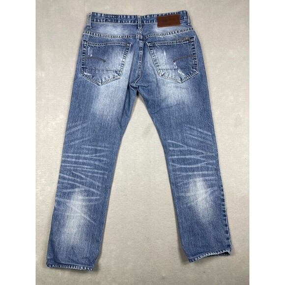 G-Star Raw Jeans Mens 30x32 (27L) 3301 Slim Straight Blue Denim Distressed - Picture 2 of 16